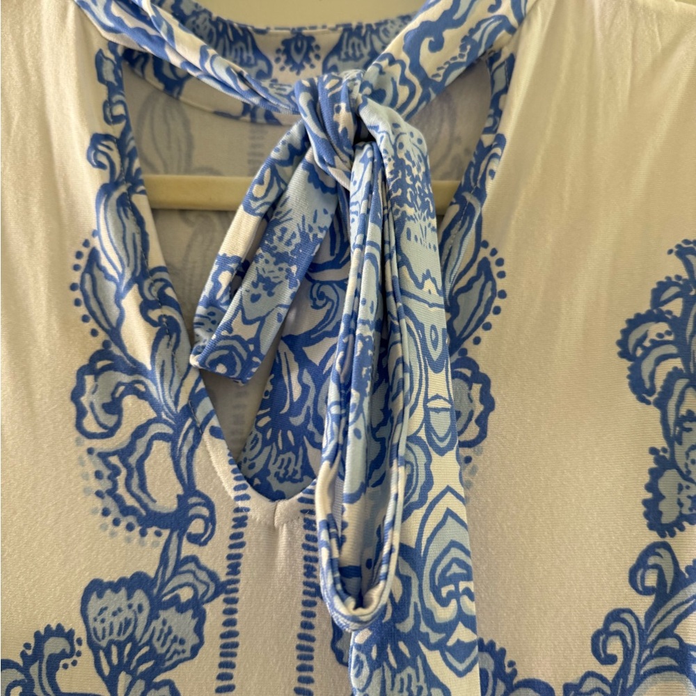 White & Blue Sleeveless Maxi Dress - Elegant Printed Summer Dress - Picture 4 of 6